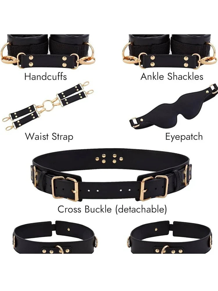 Sex Bondage BDSM Handcuffs Ankle Cuff Restraints SM Slave Waist Harness Couple Fetish Toy Kits Hand Restraint Cuff Eyeblinder