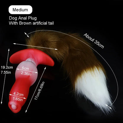 Adult Sex Games Anal Plug With Tail Soft Silicone Dog Knot Butt Plug Wearable Tail Detachable Cosplay Sex Toys For Women Men
