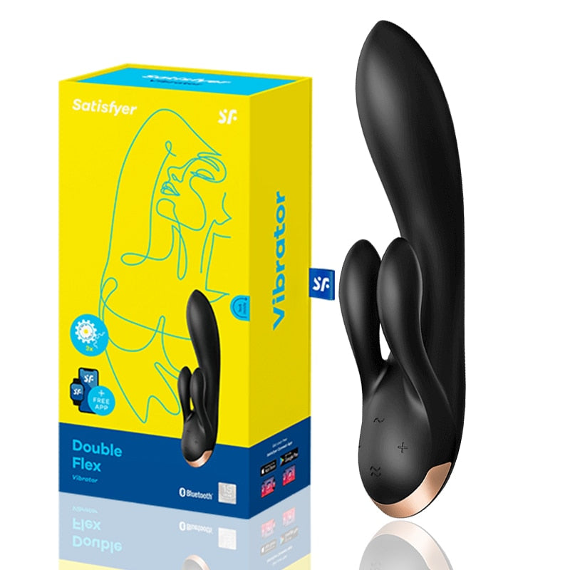 Satisfyer DOUBLE FLEX เชื่อมต่อรีโมทแอปควบคุมกระต่ายกระต่าย Super Power การสั่นสะเทือน G-Spot Clitoral Vibrator ผู้หญิงเซ็กซ์ทอย