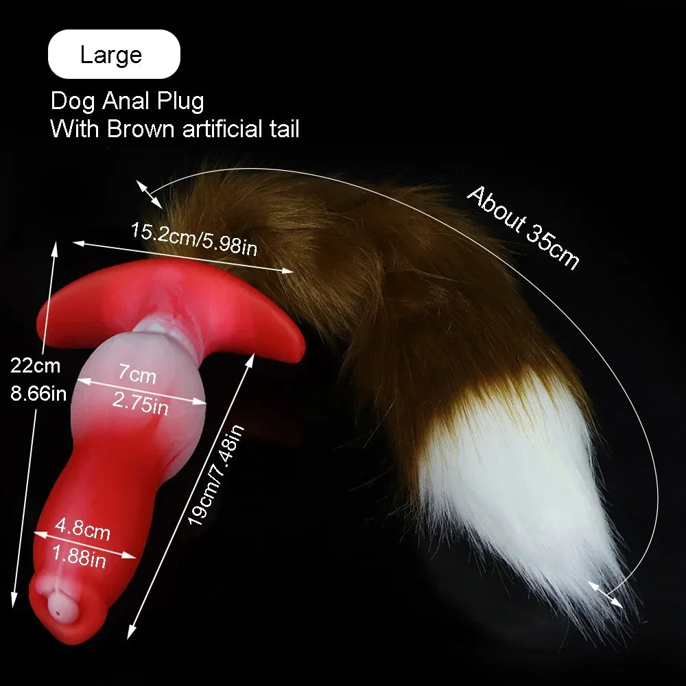 Adult Sex Games Anal Plug With Tail Soft Silicone Dog Knot Butt Plug Wearable Tail Detachable Cosplay Sex Toys For Women Men