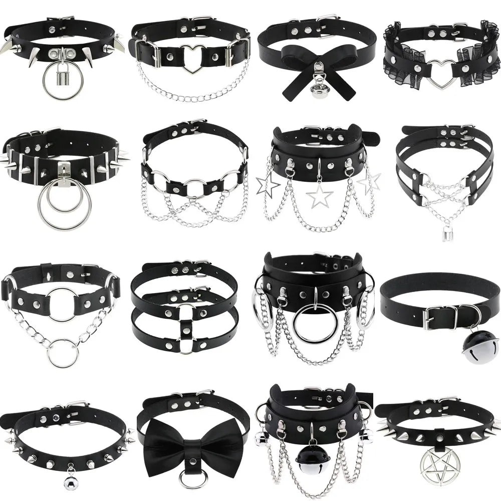 สร้อยคอโชกเกอร์ BDSM สไตล์พังค์สำหรับผู้ชาย สร้อยคอหนังสังเคราะห์โกธิค โซ่คาดตัวสำหรับผู้หญิง