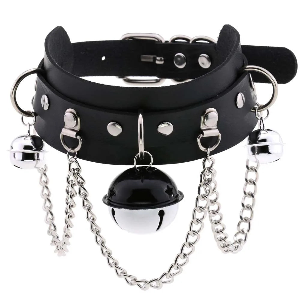 สร้อยคอโชกเกอร์ BDSM สไตล์พังค์สำหรับผู้ชาย สร้อยคอหนังสังเคราะห์โกธิค โซ่คาดตัวสำหรับผู้หญิง