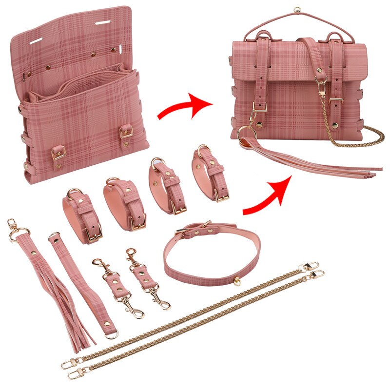 Sex Bondage BDSM Kit Restraints Set Sex Toys with Hand Cuffs Ankle Cuff Bondage Collection &amp; Whip &amp; Collar Choker SM Games