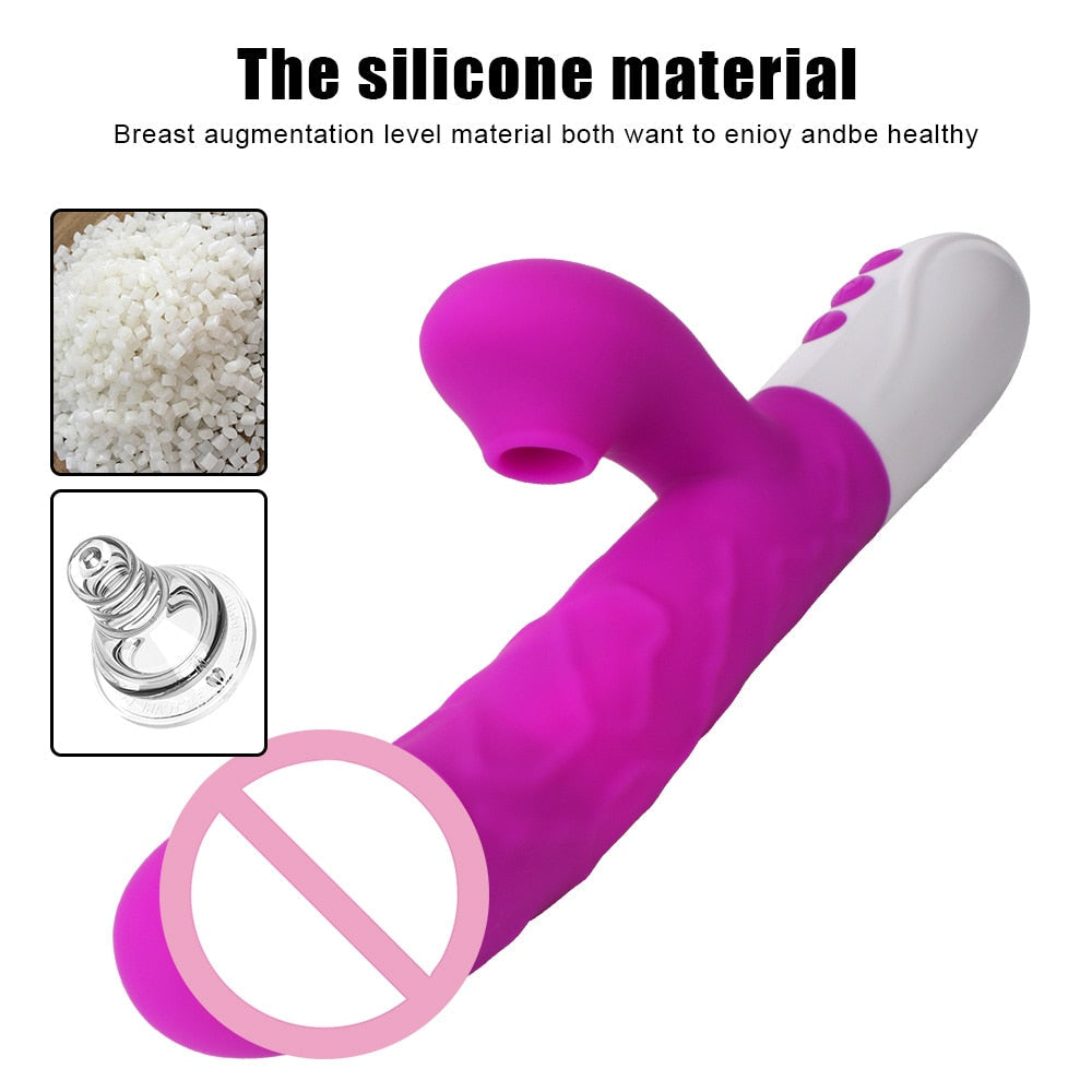 Sex Toys for Women Heating Vagina G Spot Stimulate Vibrators Telescopic Rotating Dildo 3 In 1 Clitoris Sucking Rabbit Vibrator