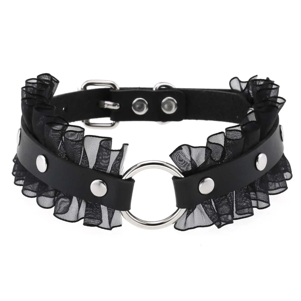 สร้อยคอโชกเกอร์ BDSM สไตล์พังค์สำหรับผู้ชาย สร้อยคอหนังสังเคราะห์โกธิค โซ่คาดตัวสำหรับผู้หญิง