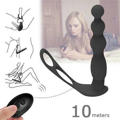 Silicone Anal Butt Plug  Pull Beads with Cock Ring Prostate Massager Anal Balls Vibration Heating  Erotic Anal Sex Toy for Adult