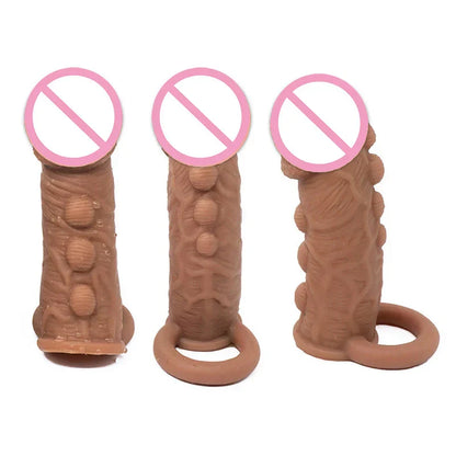 Silicone Penis Cover Reusable Condom Enlargement Extra Thick Penis Extender Cock Rings Sleeve Delay Ejaculation Sexitoys For Men