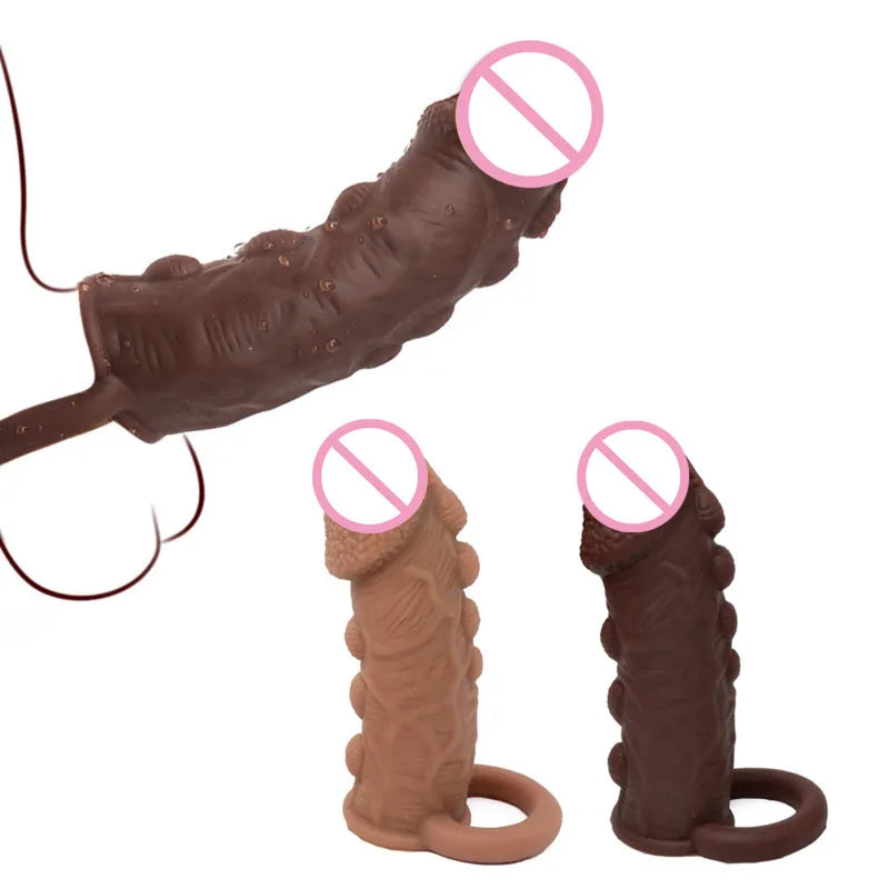 Silicone Penis Cover Reusable Condom Enlargement Extra Thick Penis Extender Cock Rings Sleeve Delay Ejaculation Sexitoys For Men