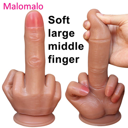 ขนาดใหญ่ Spoof กลางนิ้วมือของขวัญหนา Dildo เกย์นุ่มซิลิโคน Dick Big ดูดถ้วยประดิษฐ์ Penis Anal เสียบของเล่นเพศสำหรับสตรี