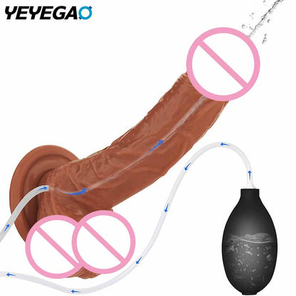 Realistic Squirting Dildo Ejaculating อวัยวะเพศชายสำหรับผู้เริ่มต้น. นุ่ม Dildo โค้งและลูกผู้หญิง G-Spot Anal Prostate