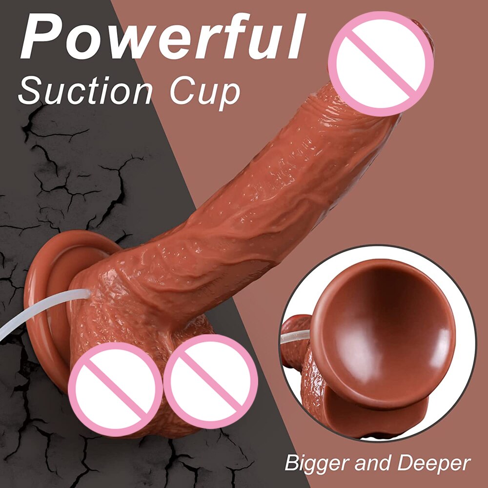 Realistic Squirting Dildo Ejaculating อวัยวะเพศชายสำหรับผู้เริ่มต้น. นุ่ม Dildo โค้งและลูกผู้หญิง G-Spot Anal Prostate