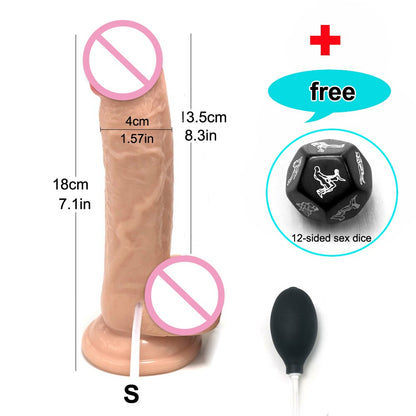 Realistic Squirting Dildo Ejaculating อวัยวะเพศชายสำหรับผู้เริ่มต้น. นุ่ม Dildo โค้งและลูกผู้หญิง G-Spot Anal Prostate