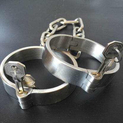 Stainless Steel Slave Flirt Wrist Handcuffs Ankle Cuffs Neck Collar Chain BDSM Shackle Bondage Invisiable Lock Fetish Sex Toys