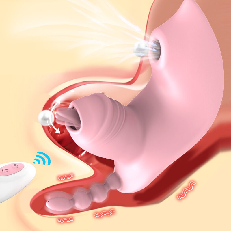 เลีย Sucking Vibrator สำหรับผู้หญิง Wearable Dildo ระยะไกล G Spot ช่องคลอด Massager Clit Stimulator Vibrating Anal Butt Plug เซ็กซ์ทอย