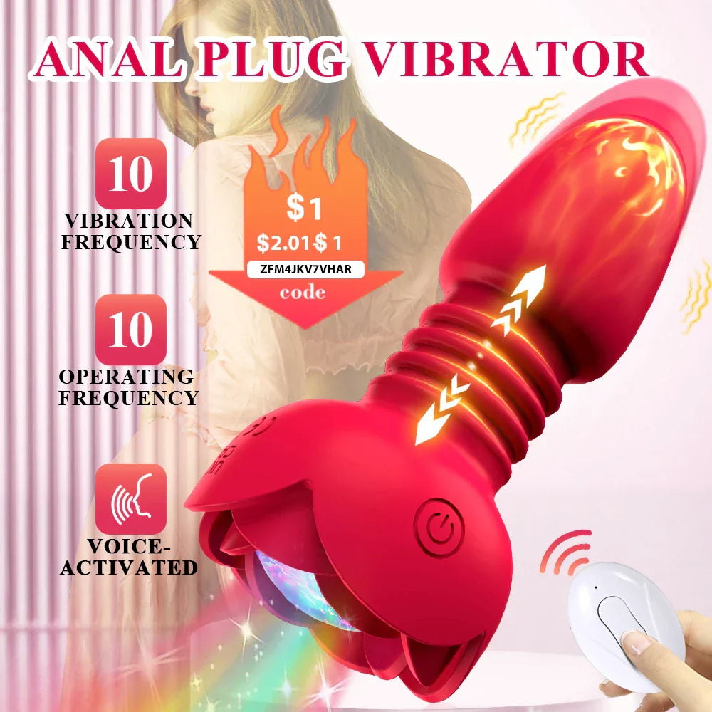 Telescopic Anal Plug Vibrator Butt Plug Vibrating Dildo Wireless Remote Prostate Massager Vagina Masturbator Sex Toy for Men Gay
