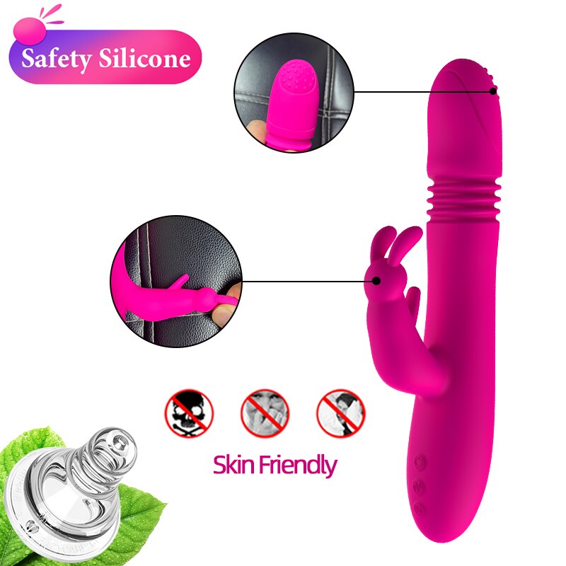 Telescopic กระต่ายสั่นความร้อนหมุน G Spot Dildo Vibrator Anal Clit Stimulator หญิง Masturbation เซ็กซ์ทอยสำหรับผู้หญิง