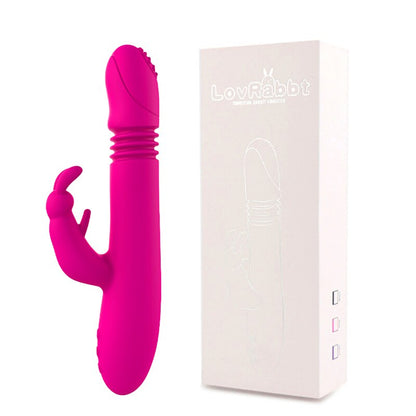 Telescopic กระต่ายสั่นความร้อนหมุน G Spot Dildo Vibrator Anal Clit Stimulator หญิง Masturbation เซ็กซ์ทอยสำหรับผู้หญิง