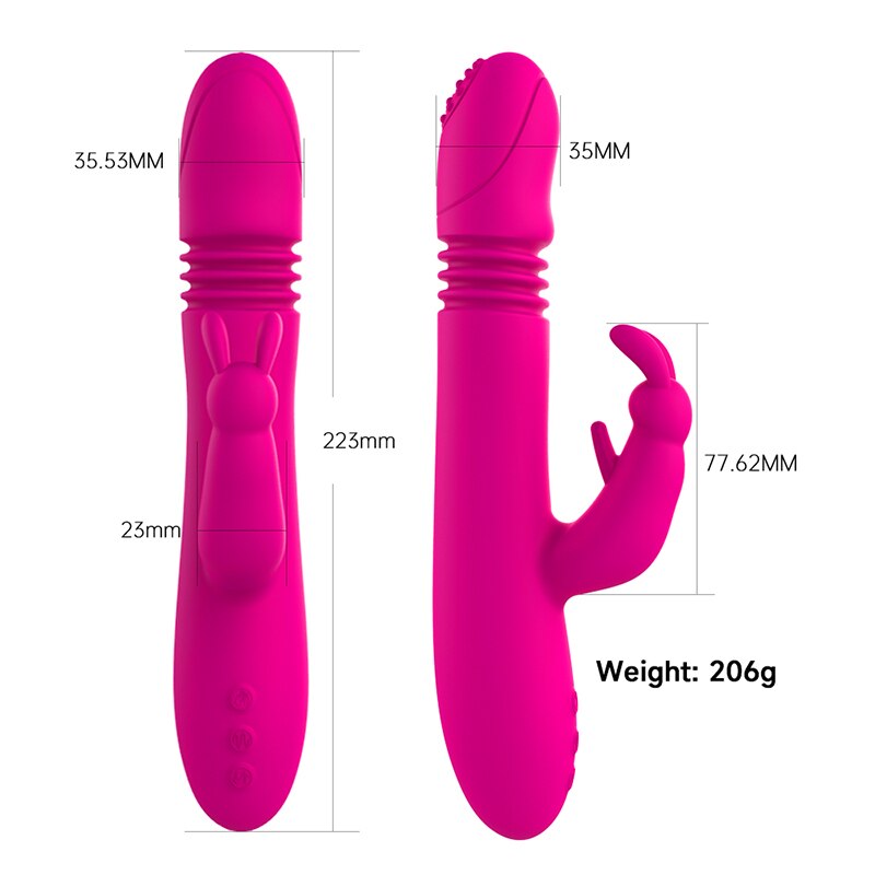 Telescopic กระต่ายสั่นความร้อนหมุน G Spot Dildo Vibrator Anal Clit Stimulator หญิง Masturbation เซ็กซ์ทอยสำหรับผู้หญิง