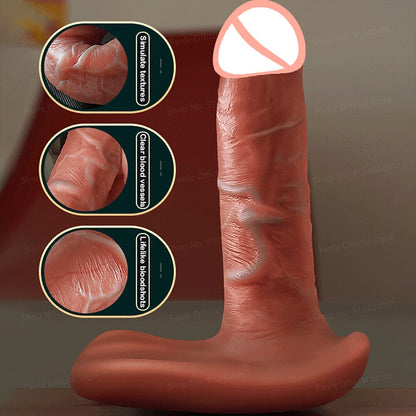 Thrusting Dildo Vibrators รีโมทควบคุมซิลิโคนแท้ สำหรับผู้หญิง Masturbator ช่องคลอดแบบยืดหดได้ อวัยวะเพศชายของเล่นทางเพศสำหรับผู้ใหญ่