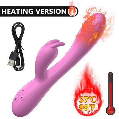 USB Charging Heating AV Rabbit Dildo Vibrator Vagina Clitoris Stimulator G-Spot Adult Game Sex Toys for Women Female Masturbator