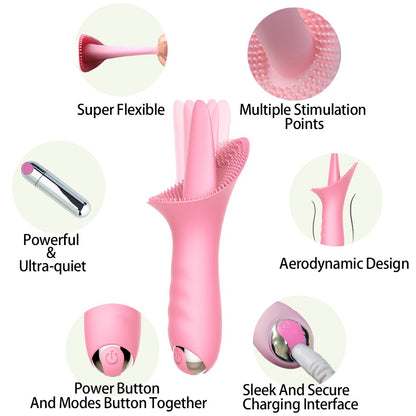 เครื่องสั่นกระตุ้น G-spot และคลิตอริสสำหรับนวดช่องคลอด เลียคลิตอริส ของเล่นผู้ใหญ่ 10 โหมดสำหรับผู้หญิงเพื่อช่วยถึงจุดสุดยอด