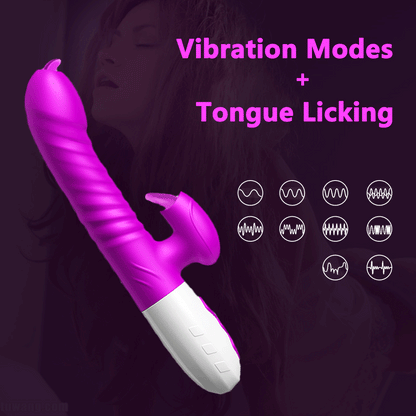 ใหม่คู่ลิ้น Vibrating Dildo Telescopic หมุน Vibrators สำหรับผู้หญิง Anal ช่องคลอด Clitoris Stimulator ผู้ใหญ่เซ็กซ์ทอย