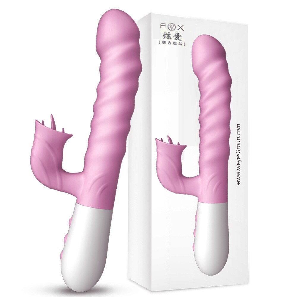 ใหม่คู่ลิ้น Vibrating Dildo Telescopic หมุน Vibrators สำหรับผู้หญิง Anal ช่องคลอด Clitoris Stimulator ผู้ใหญ่เซ็กซ์ทอย
