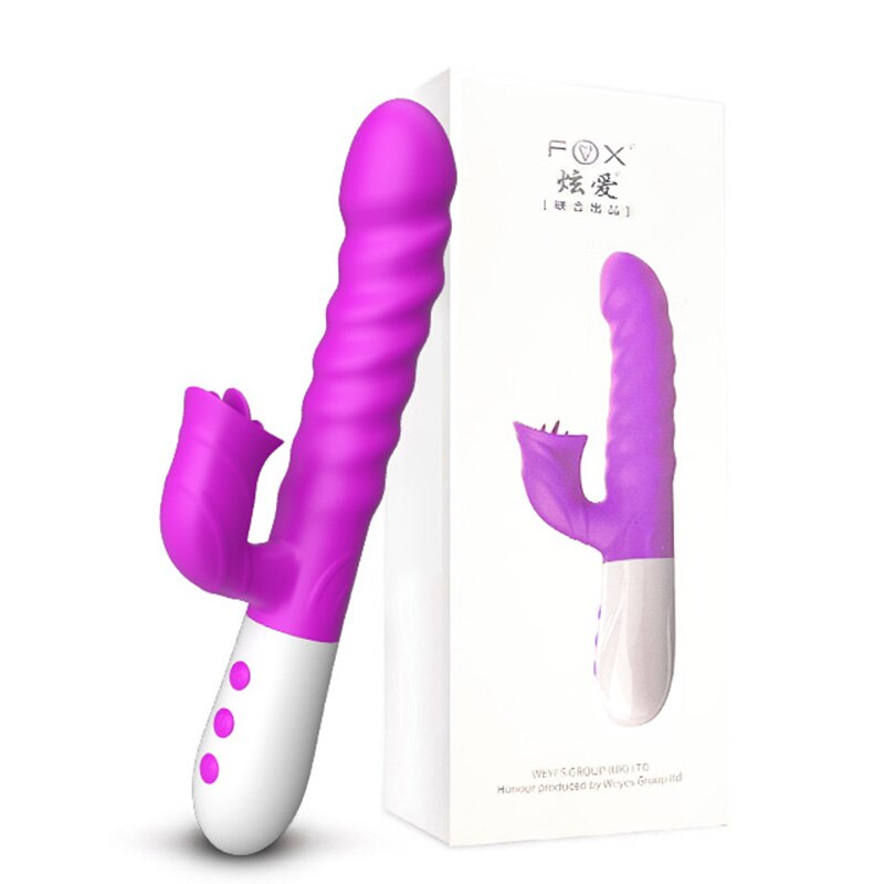 ใหม่คู่ลิ้น Vibrating Dildo Telescopic หมุน Vibrators สำหรับผู้หญิง Anal ช่องคลอด Clitoris Stimulator ผู้ใหญ่เซ็กซ์ทอย
