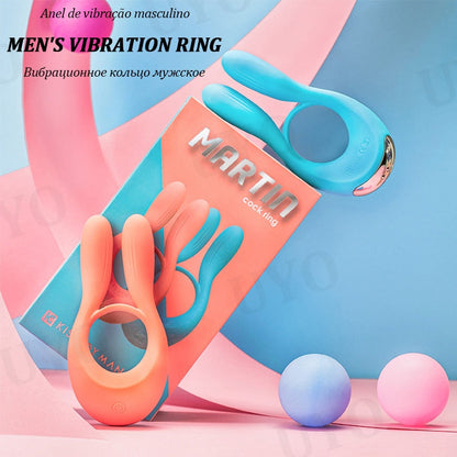 ชาย Vibrator Cock แหวนล็อคแหวนซิลิโคนอวัยวะเพศชายการสั่นสะเทือนแหวนชะลอการ G-Spot กระตุ้นคู่ของเล่น