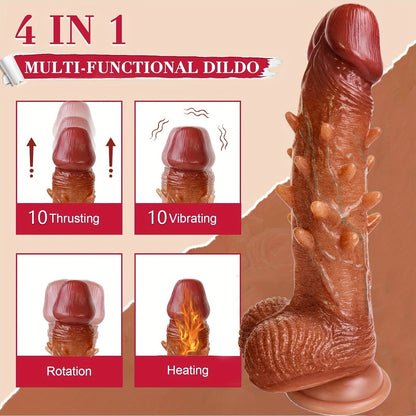 Adjustable Rotation Dildo: 9.1 Vibration Realistic G-Spot Anal Stimulation. 360° Rotation. Remote Control.. Latex. Battery Powered. 1200mAh Li-ion Battery. Liquid Silicone