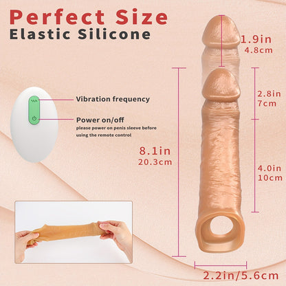 Vibrating Penis Sleeve Extender Cock Ring Vibrator Extension with Remote Control