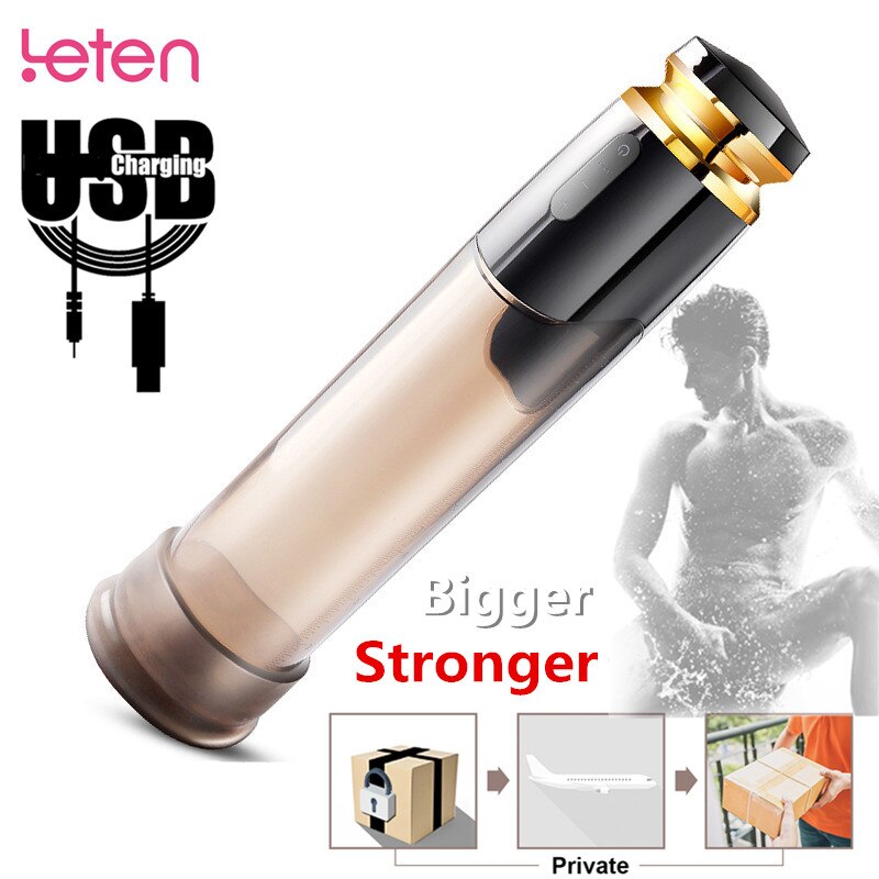เครื่องปั๊มอวัยวะเพศ Leten Electric แบบชาร์จ USB เครื่องปั๊มสุญญากาศขยายขนาดอัตโนมัติ เครื่องขยายขนาดอวัยวะเพศชาย อุปกรณ์ช่วยสำเร็จความใคร่สำหรับผู้ชาย